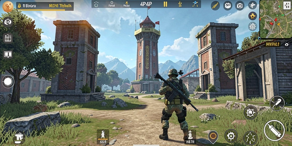 Screenshot gameplay 4P4P yang menampilkan pertahanan menara yang strategis.