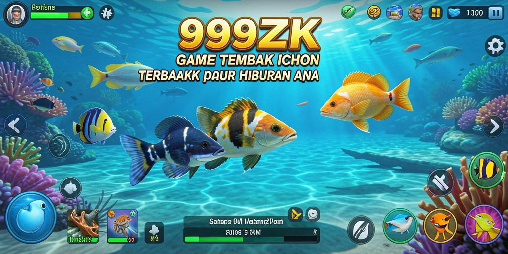 Tampilan gameplay seru dalam 999ZK saat menangkap ikan.