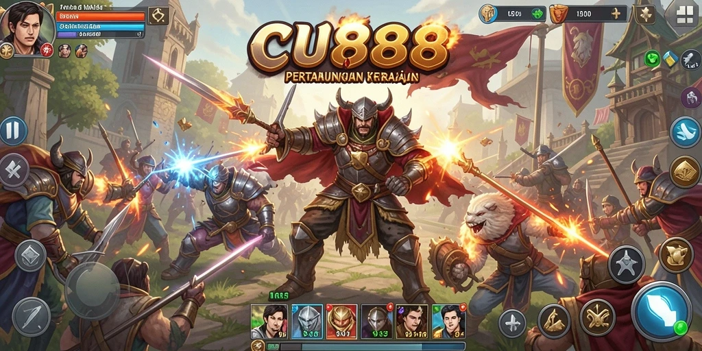 Tampilan gameplay seru CU888 dengan adegan pertempuran Tower Defense yang mendebarkan.