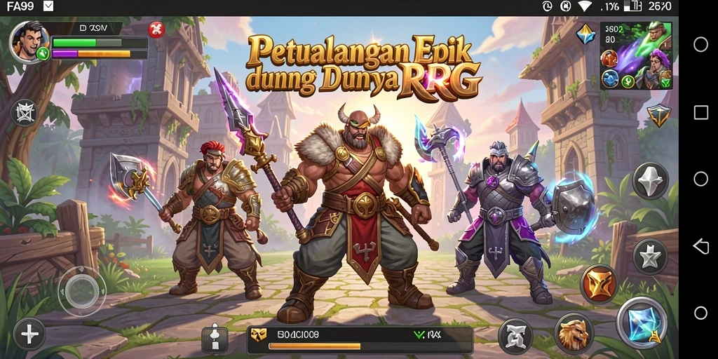 Tampilan gameplay FA99 yang menampilkan pertempuran seru dan strategi RPG.