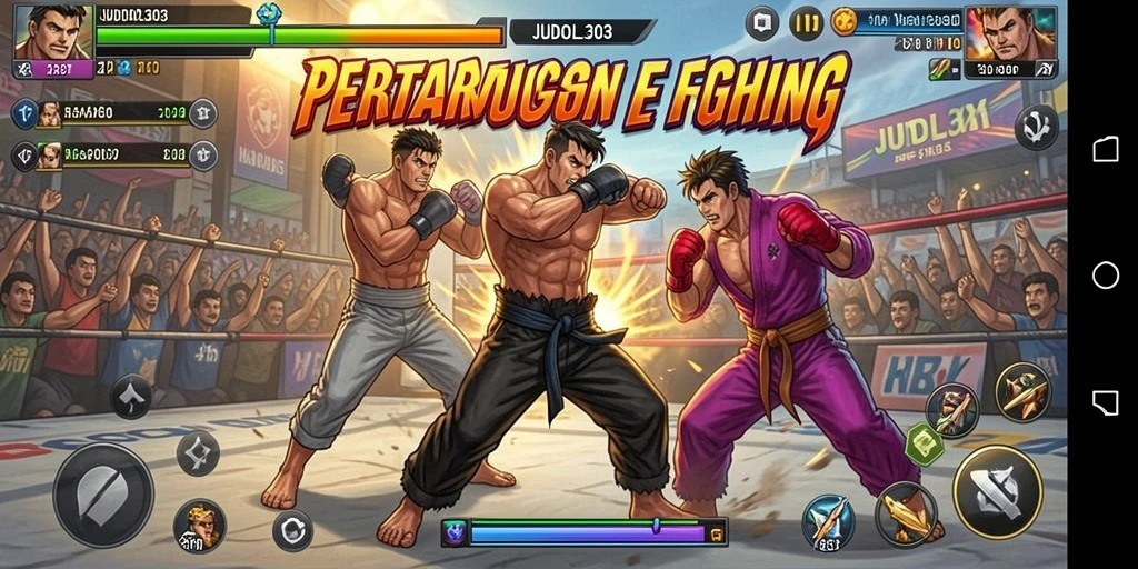 Tampilan gameplay menegangkan dalam JUDOL303 saat bertarung.