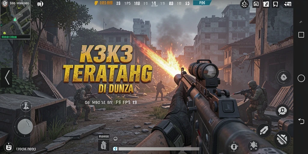 Screenshot K3K3 menampilkan aksi tembak-menembak yang seru dan mendebarkan.