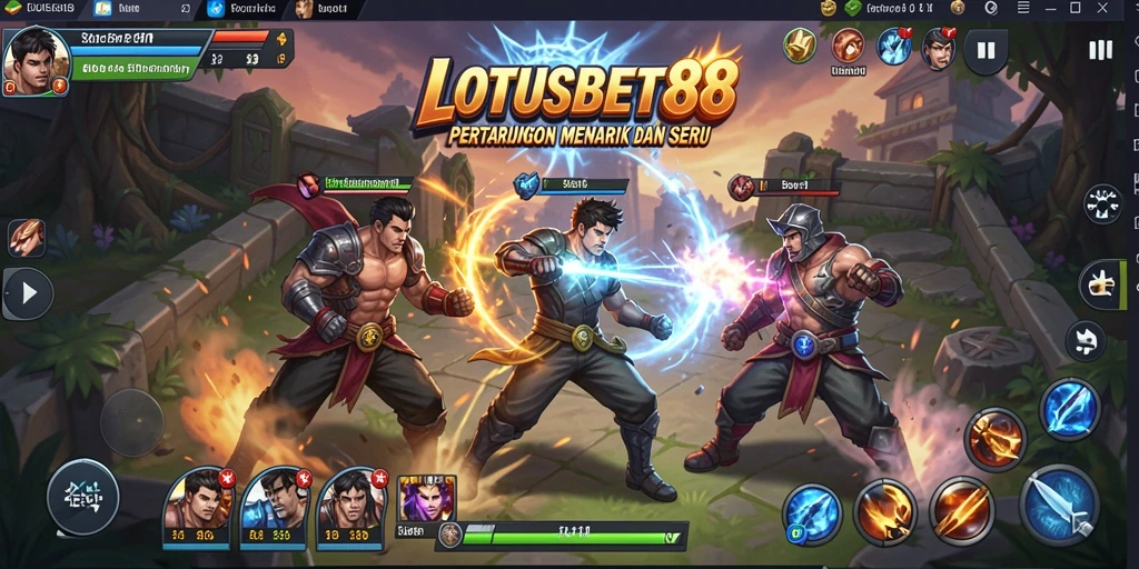Tampilan gameplay LOTUSBET88 saat pertarungan antar karakter.