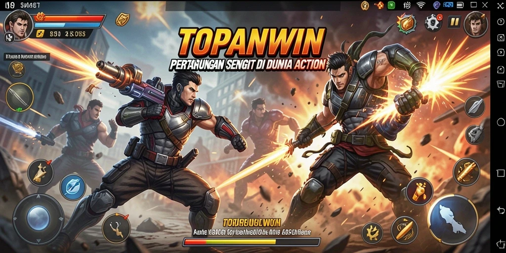 Screenshot utama TOPANWIN menampilkan aksi seru dalam pertempuran.