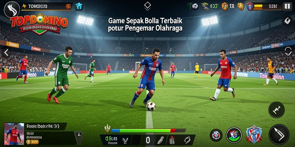 Screenshot gameplay TOPDOMINO yang menunjukkan aksi sepak bola yang mendebarkan.